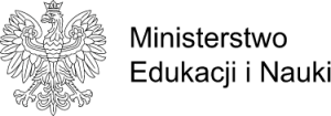Logo Ministerstwa Edukacji i Nauki po prawej czarnobiał orzeł w koronie po lewej napis Ministerstow Edukacji i Nauki