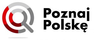 Logo przedsięwzięcia poznaj polskę po prawej obiekt przedstawiający lupkę po lewej napis Poznaj Polskę